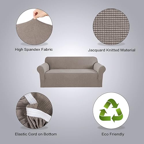 Miniatura 92 de H.VERSAILTEX Fundas elásticas para sofá de 1 pieza, fundas para sofás y sofás de 3 plazas, con tela de jacquard gruesa a cuadros con parte inferior