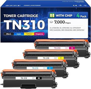 TN310 Toner Cartridge Set 4-Pack with Chip Replacement for Brother TN-310 TN-315 TN-336 Compatible with DCP-9050 9055 9270 HL-4140 4145 4570 MFC-9460 9560 9970 1 Black 1 Cyan 1 Magenta 1 Yelllow