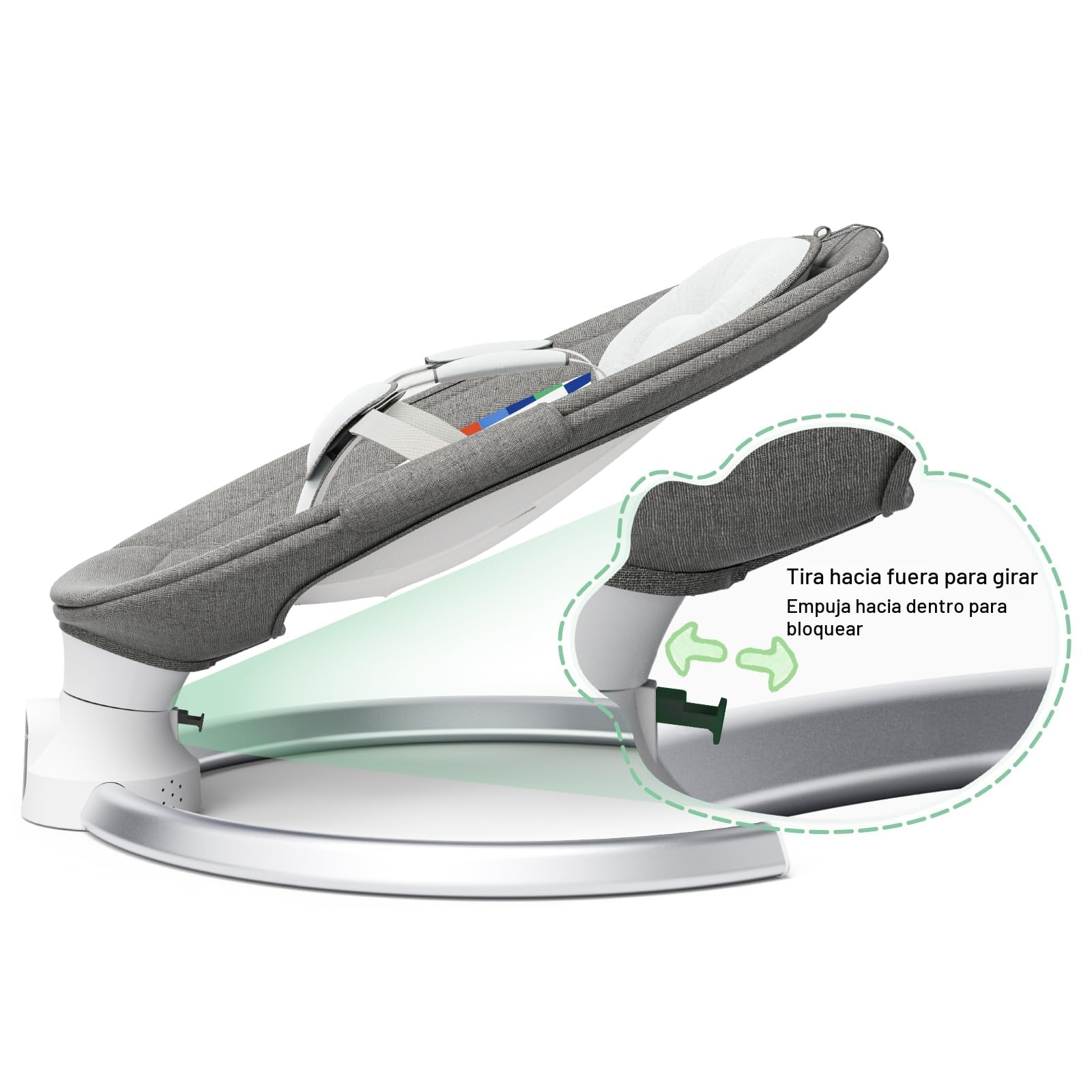 Mecedora Bebe Eléctrica hasta 9 kg, Hamaca Bebé con Bluetooth y Mando a Distancia, Silla Mecedora para Bebe Plegable con Arnés 5 Puntos, Visera Solar y Mosquitera, 10 Canciones