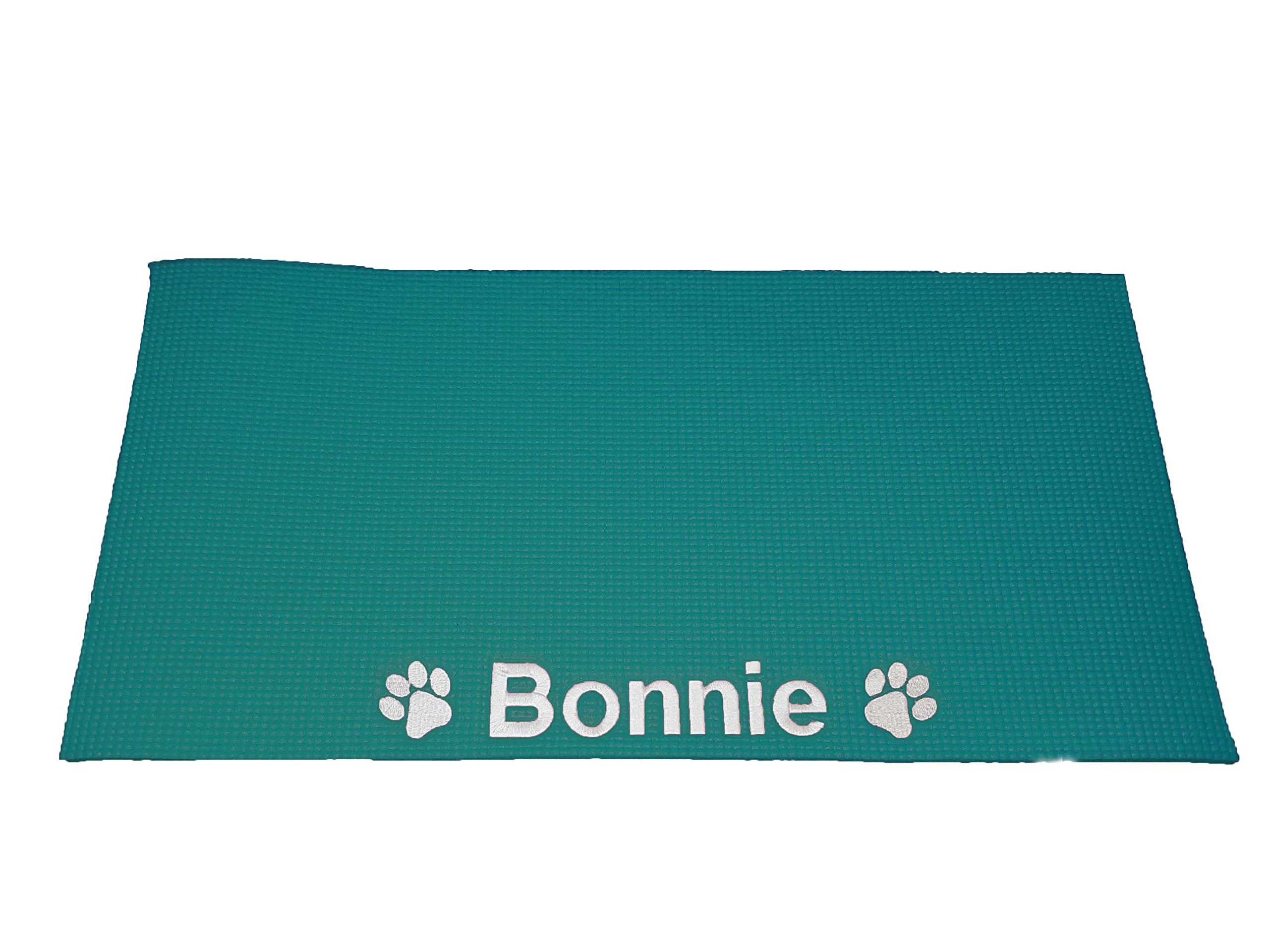 Personalised Pets Ltd Personalised Food Mat. Luxury Soft Dog Mat with Embroidered Name & Paw Print. Teal