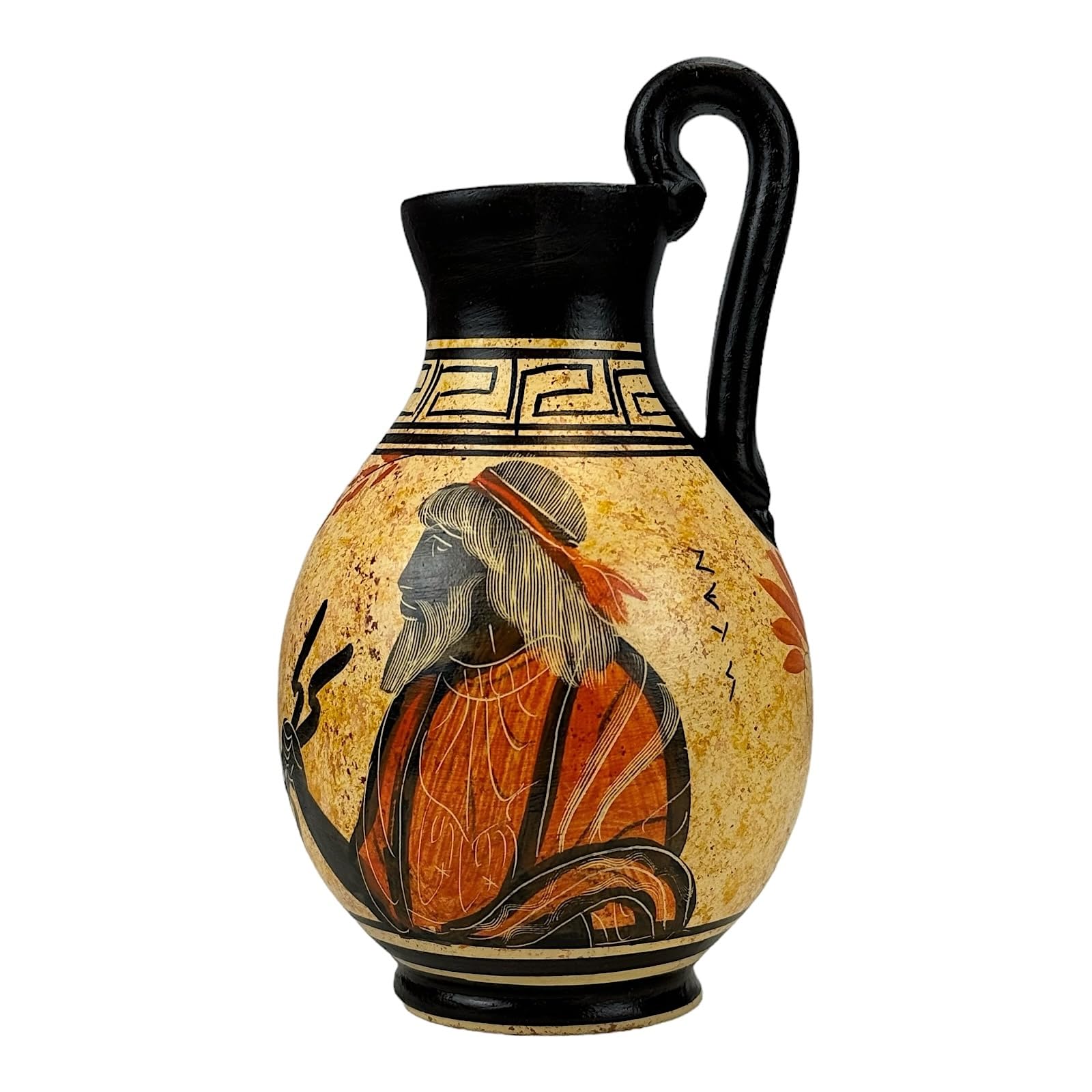 Greek Black-Figure Ceramic Vase Pot Pottery Painting King God Zeus 6.3 inches