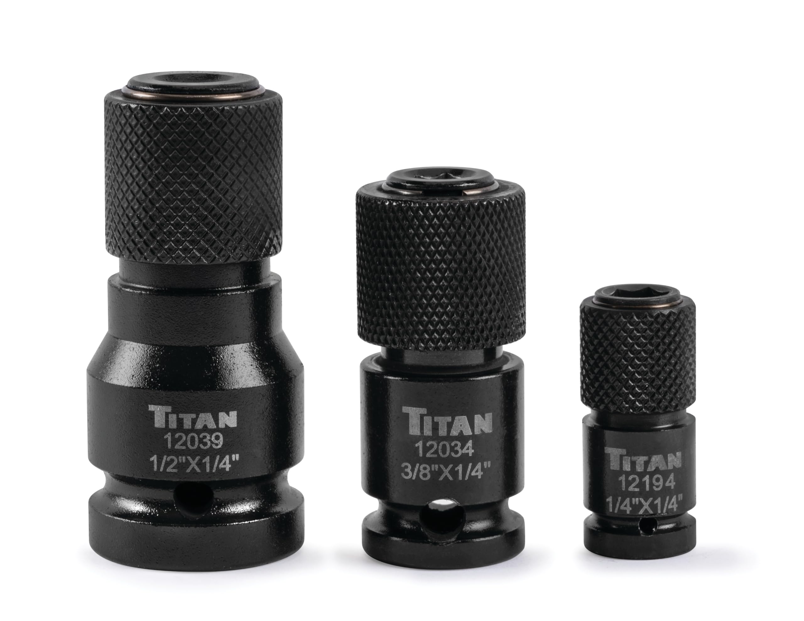 Titan 12193 3-Piece Hex Drive Quick Change Impact Adapter Set | Includes 3/8-Inch, 1/2-Inch, and 1/4-Inch to 1/4-Inch Adapters
