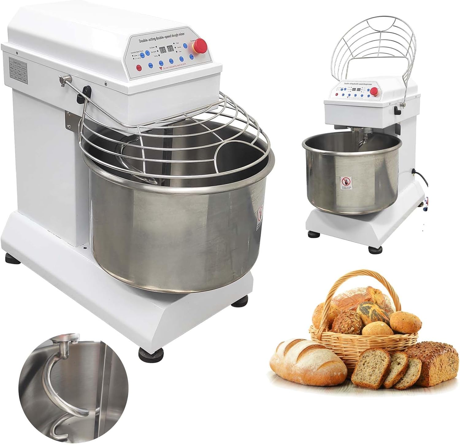 30QT Commercial Dough Mixer, 110V 2200W Electric Dough Flour Kneading Machine, Stainless Steel Stand Mixer Bread Kneader, Dual Action and Dual Speed, Intelligent Control, 26LB Dry Flour