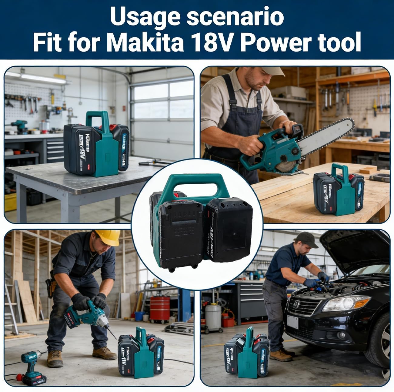 4-Slot Battery Carrying Holder for Makita 18V & 14.4V, Batteries Tool Case Storage Organizer Rack for Makita, Portable and Rugged Battery Caddy with ABS Handle for Jobsite and Mount Bag Use