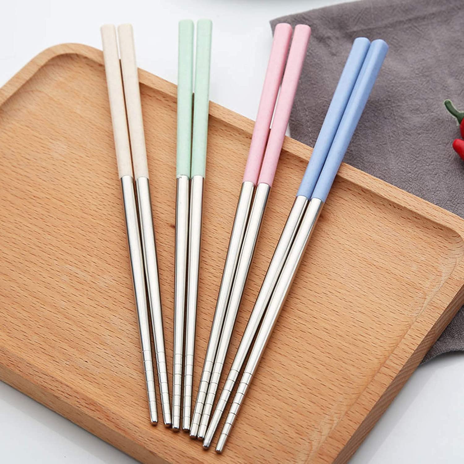 ATCAN Reusable Stainless Steel 1 Pair Chopsticks 23 cm Long Metal Chopstick Easy to Use Chop Stick for Noodles Sushi Hotpot Thai Foods for Home at Dinner (Blue) 4