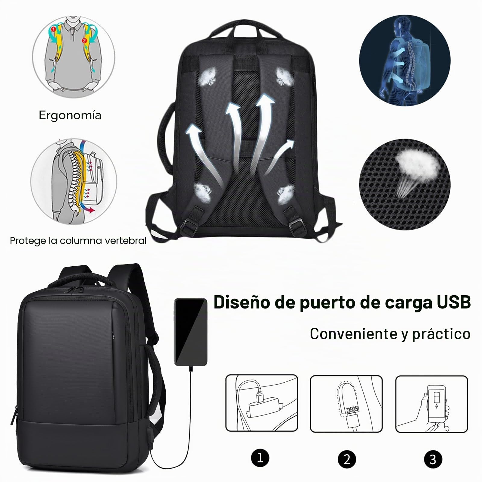 FANDARE Mochilas Escolares Mochila Universidad Mochila Portatil Mochila Hombre Casual Mochila Hombre Trabajo Mochilas Instituto Expandible Bolsas Organizadoras Película PU Impermeable Backpack Azul