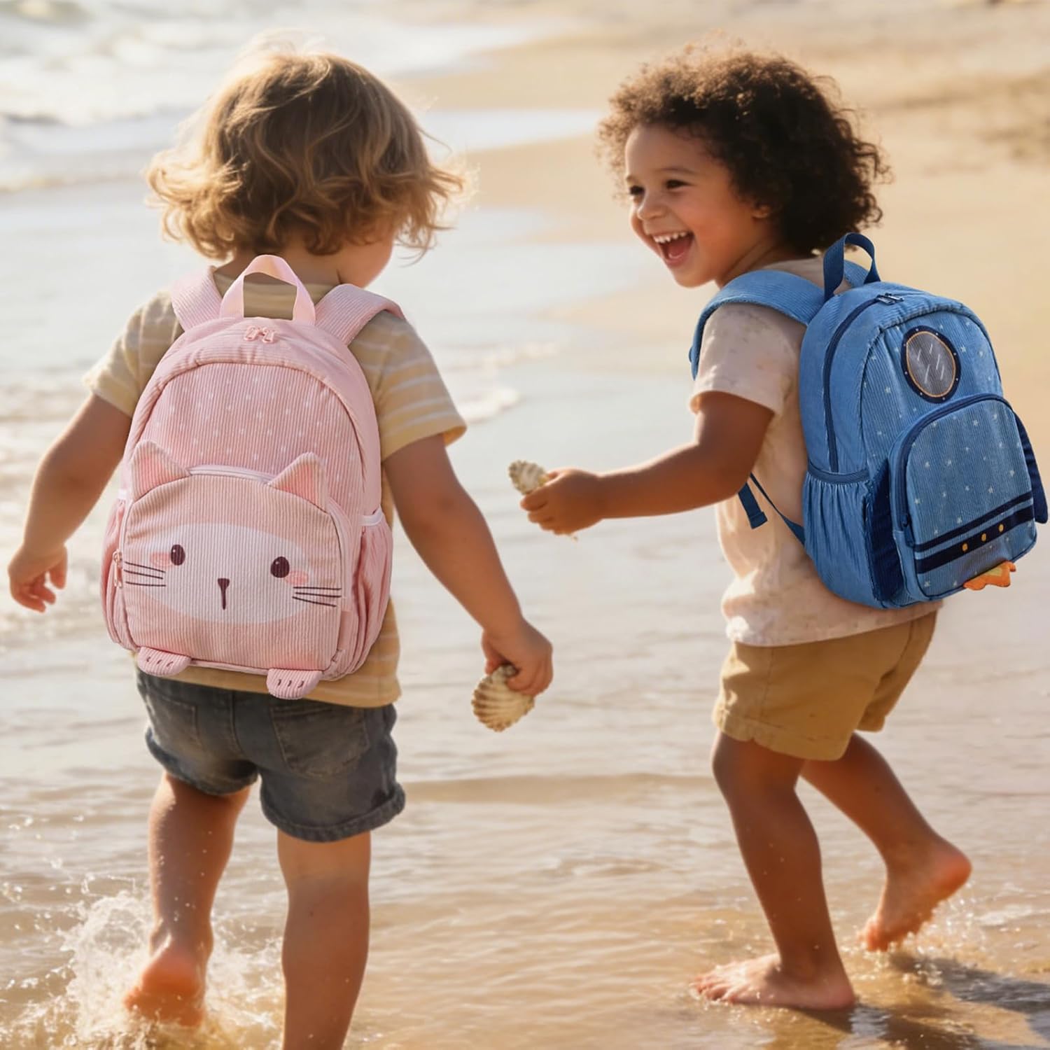 mommore Corduroy Toddler Backpack for Girls 2-4, 3D Cute Kindergarten Backpack for Boys Girls - 13 inch Preschool Daycare Backpacks - Cat