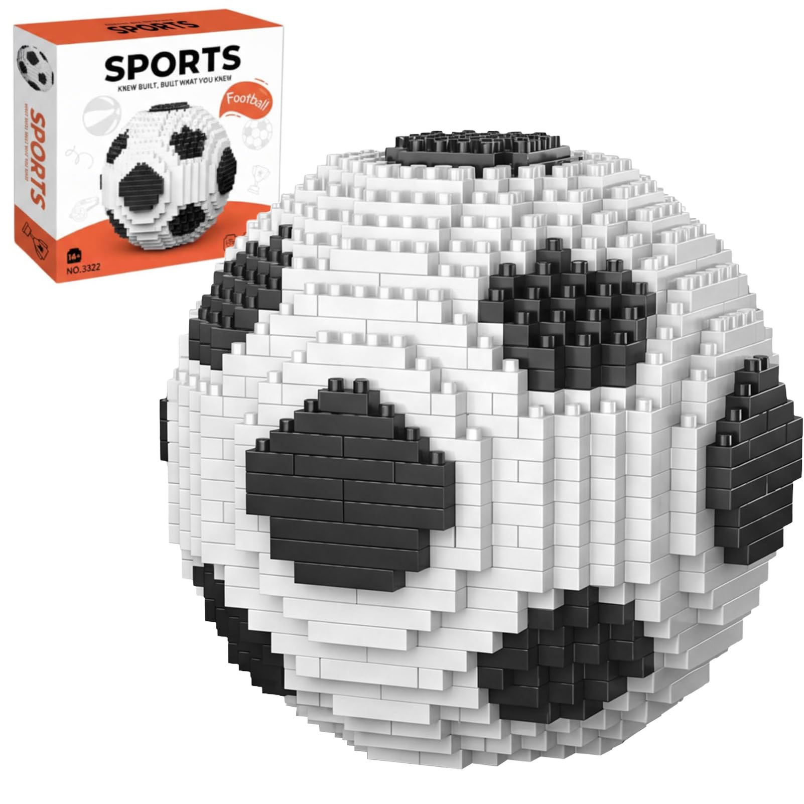 Soccer Ball Building Blocks, 850-Piece Adult Building Set, Creative DIY Desk Decor, Challenging Model Kit for Fans, Home Office Display (Black & White)