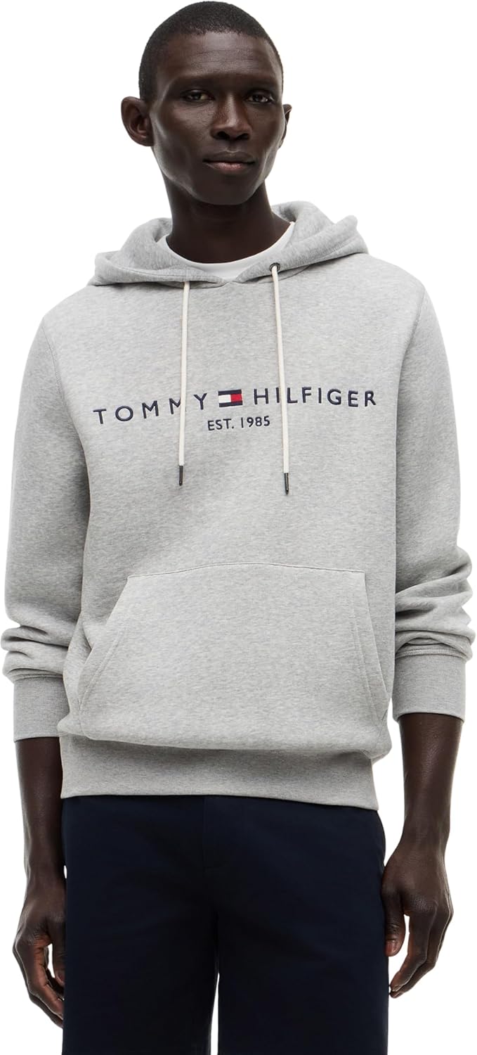Tommy Hilfiger Men's Fleece Lined Logo Hoodie Gray L