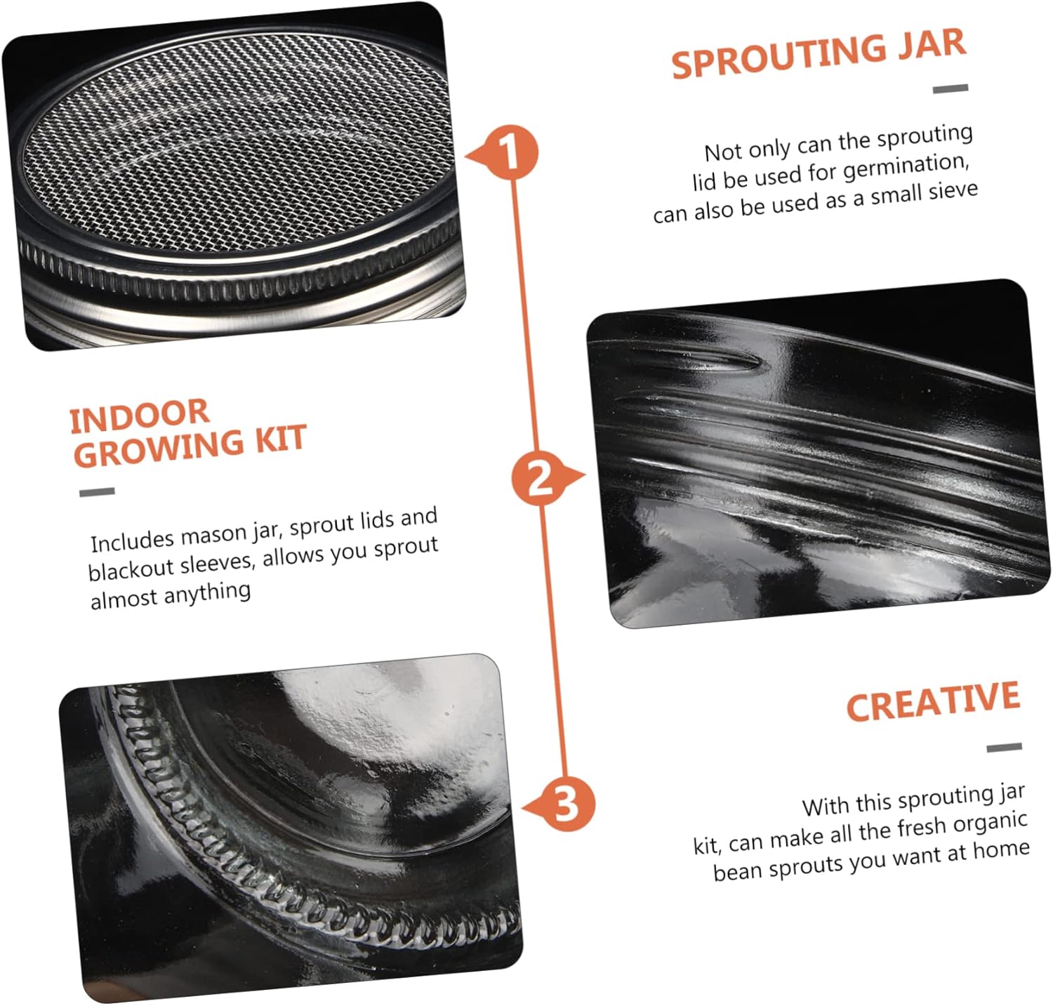 1set Sprouting Jar Kit Jars with Lids Blackout Sleeves for Growing Broccoli More Complete Growing Set