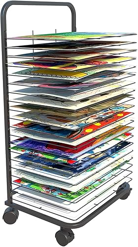 Estante de secado de arte móvil para aulas, 20 estantes, estante de almacenamiento de obras de arte de metal sólido, diseño recubierto de energía,