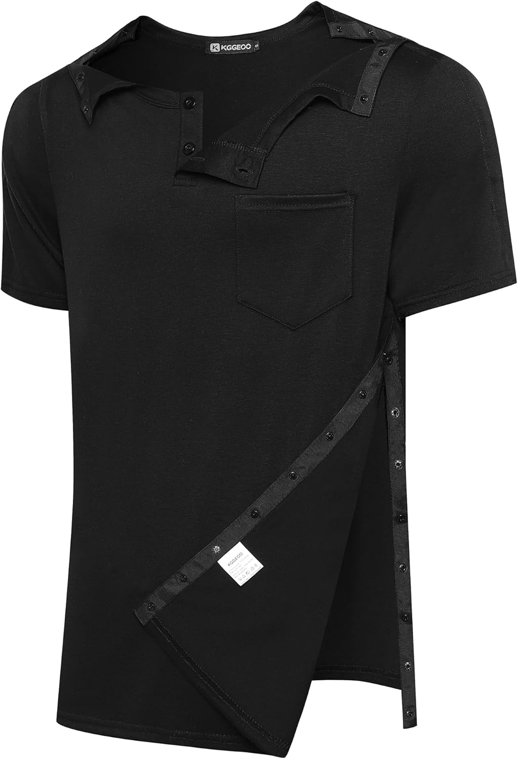 Men’s Post Shoulder Surgery Recovery Shirt Tear Away Short Sleeve Rotator Cuff Full Side Snap Adaptive Chemo Clothing