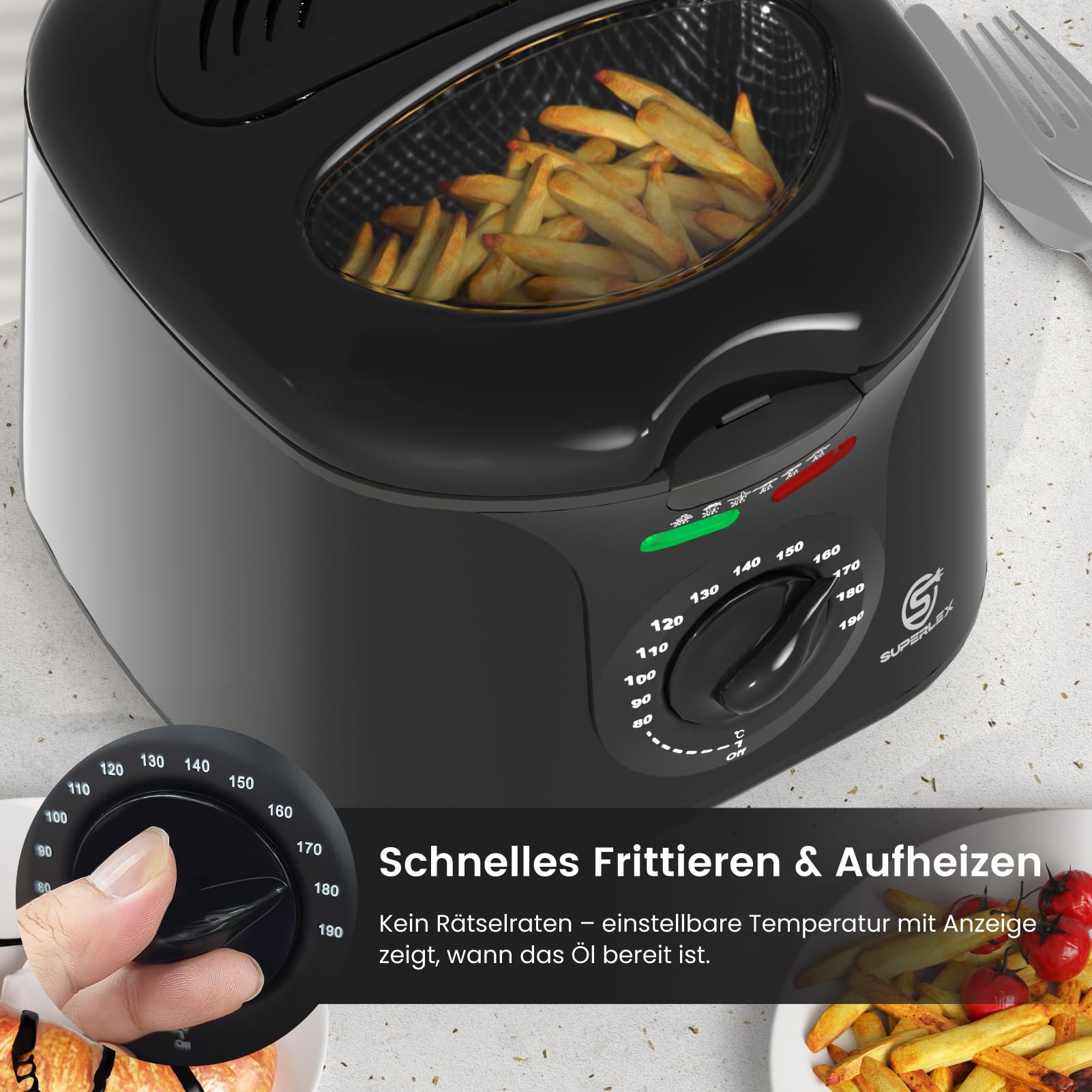Frytkownica z tłuszczem, 2 l, elektryczna 1300 W, kompaktowa mini frytkownica, olej z regulacją temperatury, filtr ze stali nierdzewnej, do chrupiących frytek, kurczaka, ryb, przekąsek do