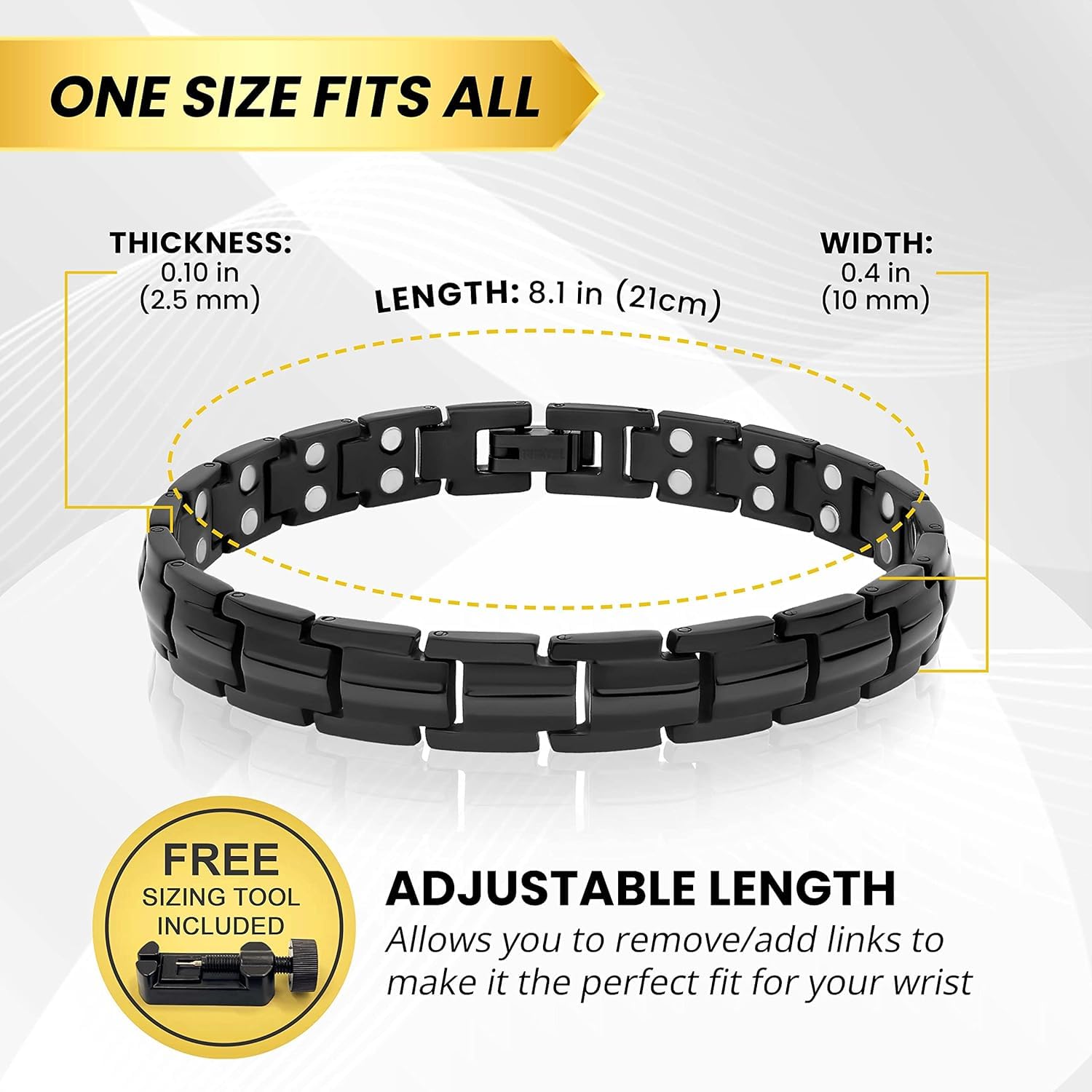 MagnetRX® Pulseras Magnéticas Mujer - Pulsera Magnética Terapéutica de Titanio con 40 Imanes Potentes - Pulsera Ajustable con Herramienta de Tamaño Incluida (Negra)
