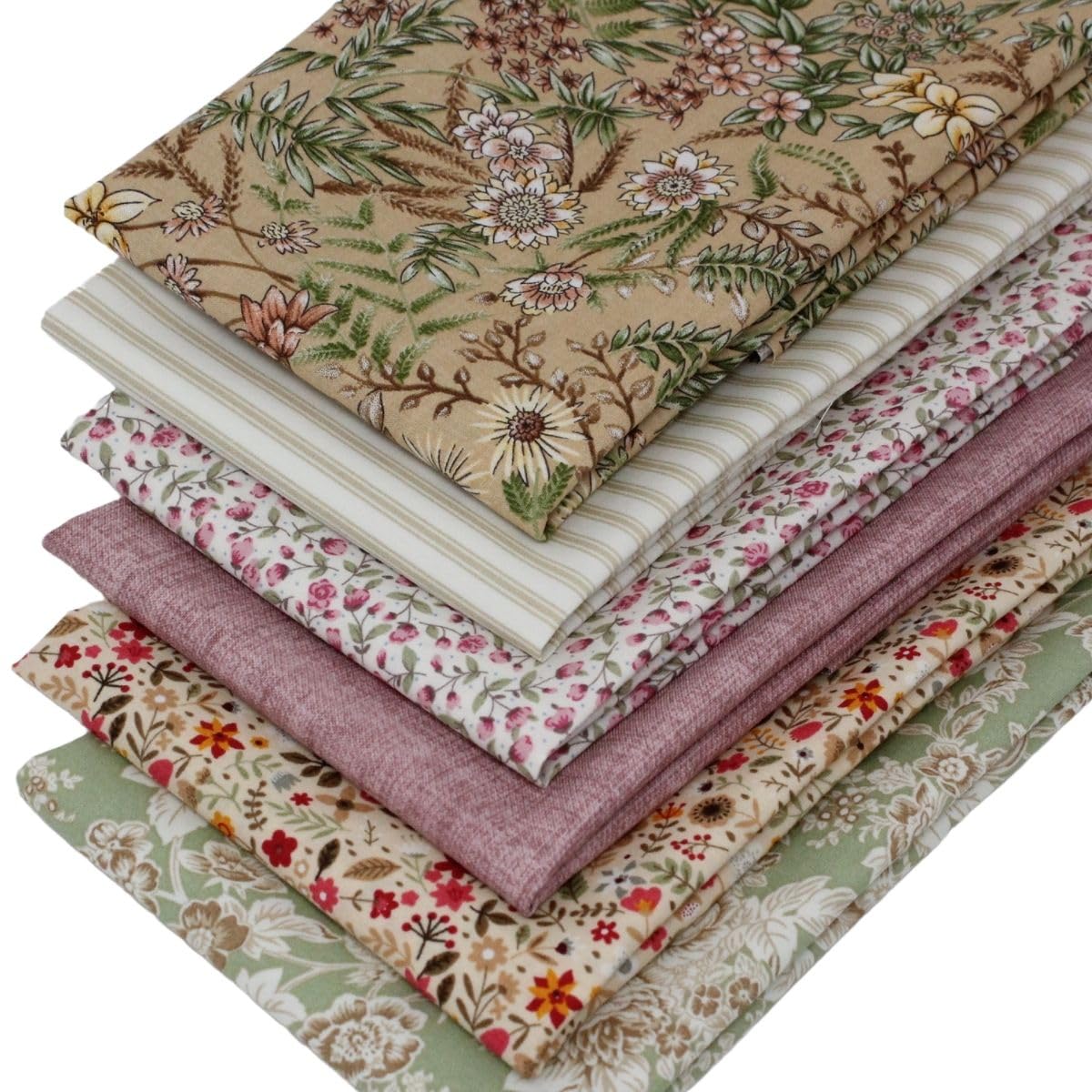 6 Fat Quarters Bundle - 'Escape to the Country' A Pretty Set of Floral Fabrics in Soft Hues of Cream, Pink, Green 100% Cotton Ideal for Quilting & Crafting (free patchwork pattern by Overdale Fabrics)