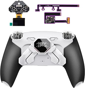 eXtremeRate SPARK Back Paddles Kit for PS5 Controller BDM-010 BDM-020, OLED Display + Clicky Trigger Stops + Ergonomic Rubberized Grips Remappable 4 Back Buttons Set - White & Black