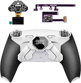 eXtremeRate SPARK Back Paddles Kit for PS5 Controller BDM-010 BDM-020, OLED Display + Clicky Trigger Stops + Ergonomic Rubberized Grips Remappable 4 Back Buttons Set for PS5 Controller - White & Black