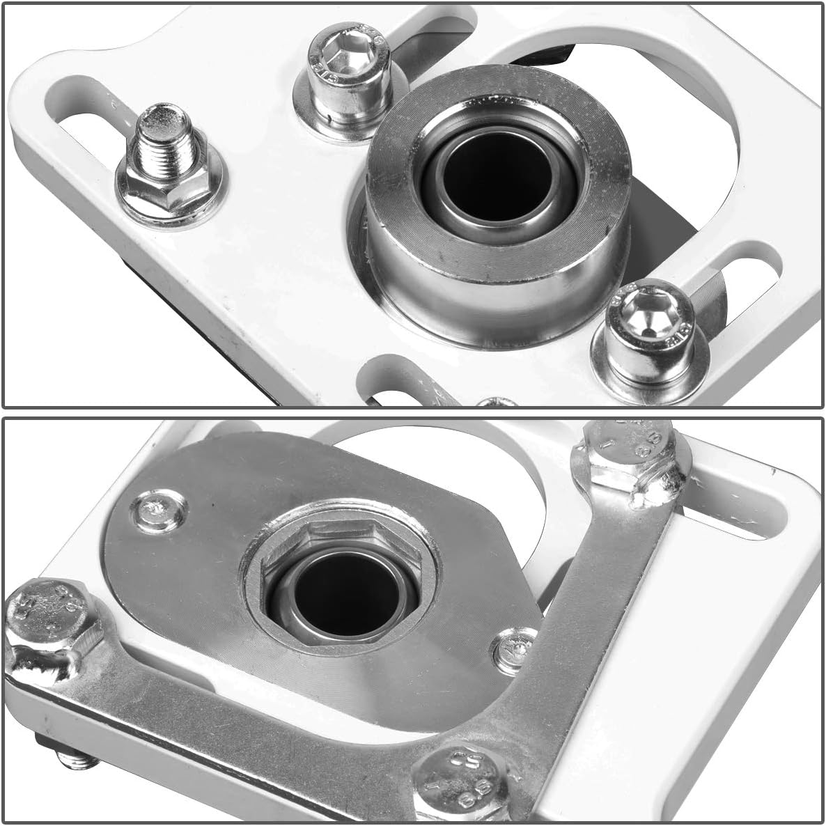 Auto Dynasty White Front +/- 2.5 Adjustable Camber Caster Plates Coilover Alignment Kit Compatible with Ford Mustang 4th Gen 94-04