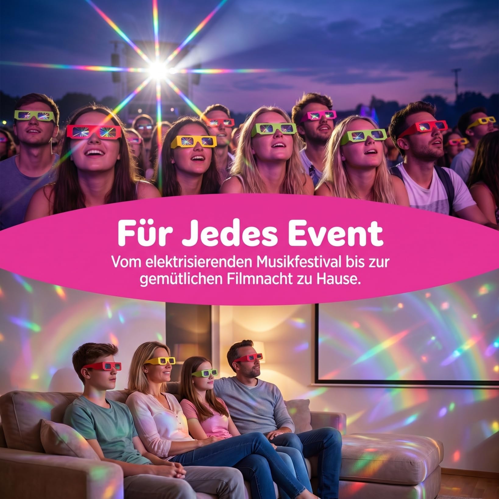 ARTIBETTER 3D Diffraktionsbrillen aus Pappe 20 Stück Bunt Regenbogen Spezialbrillen für Musikfestivals und 3D Effekte Leichte Partybrillen für Nachtveranstaltungen