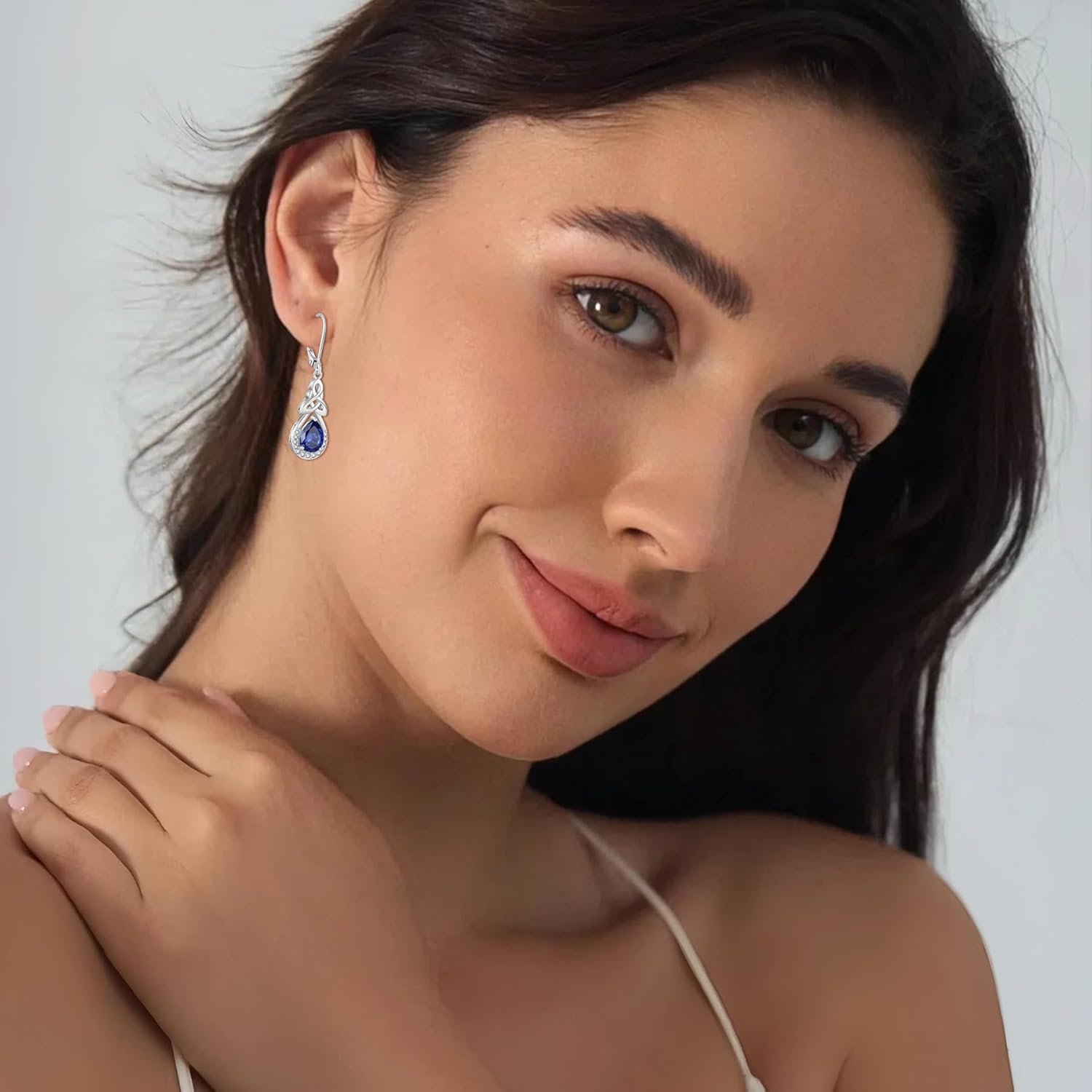 FJ Celtic Knot Dangle Drop Earrings 925 Sterling Silver Infinity Teardrop Leverback Earrings Birthstone Jewelry for Women - Image 2