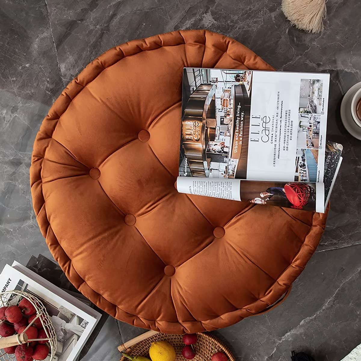 GOUTO Large Round Floor Pillows,Round Meditation Pillow,Velvet Sitting Pillows Floor Cushion for Yoga Living Room Balcony Office Outdoor,Seat Cushion Tatami for Chair Sofa,24x24 Inch,Green