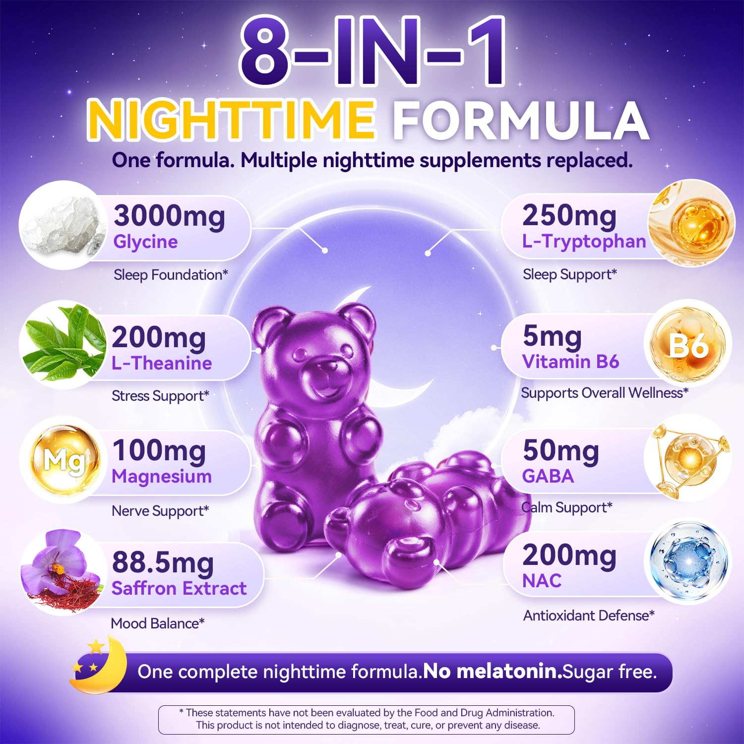 Glycine 3g Gummies for Sleep Sugar Free Made in USA — Amazon image 2