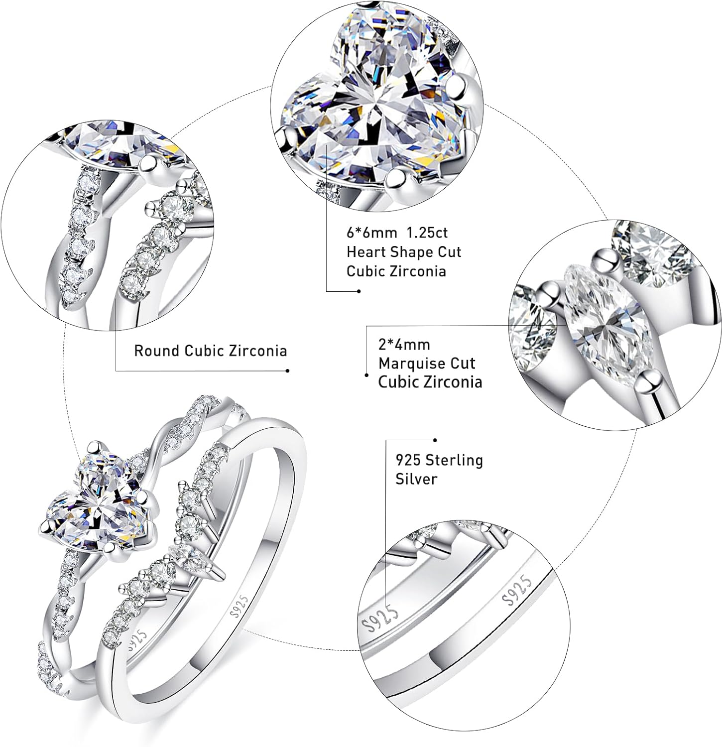 1.25ct Womens Heart Promise Ring, 925 Sterling Silver Heart Cut Created Emerald/Sapphire/Amethyst/Ruby/Cubic Zirconia/Opal Twisted Vine Engagement Ring for Women Size 5-10