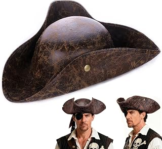 Lachouhaox Renaissance Pirate Hat, Mens Womens Big Medieval Tricorn Caribbean Captain Cosplay for Halloween Cruise Ren Faire