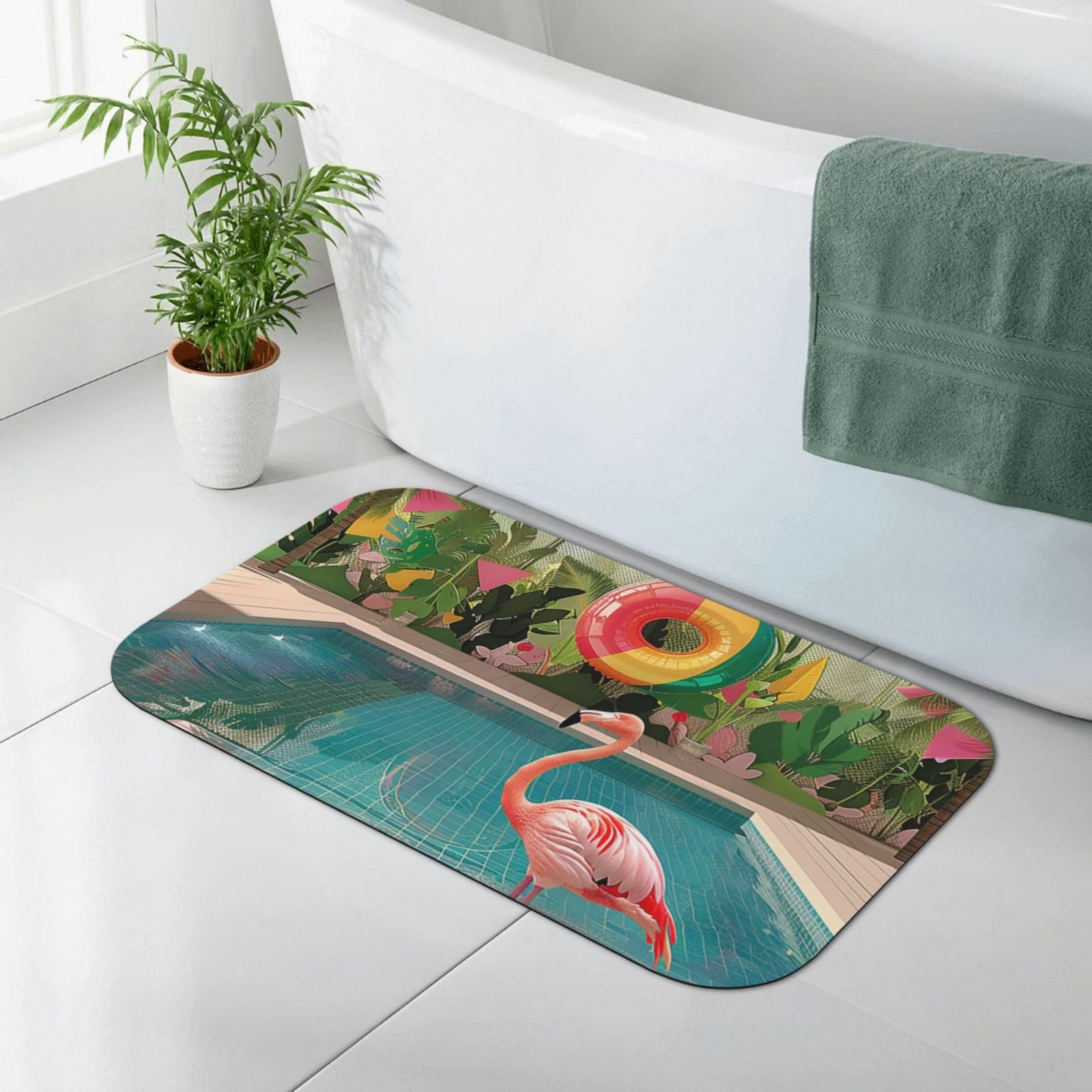 Tapis de sol salle de bain flamant rose pour une ambiance piscine moderne