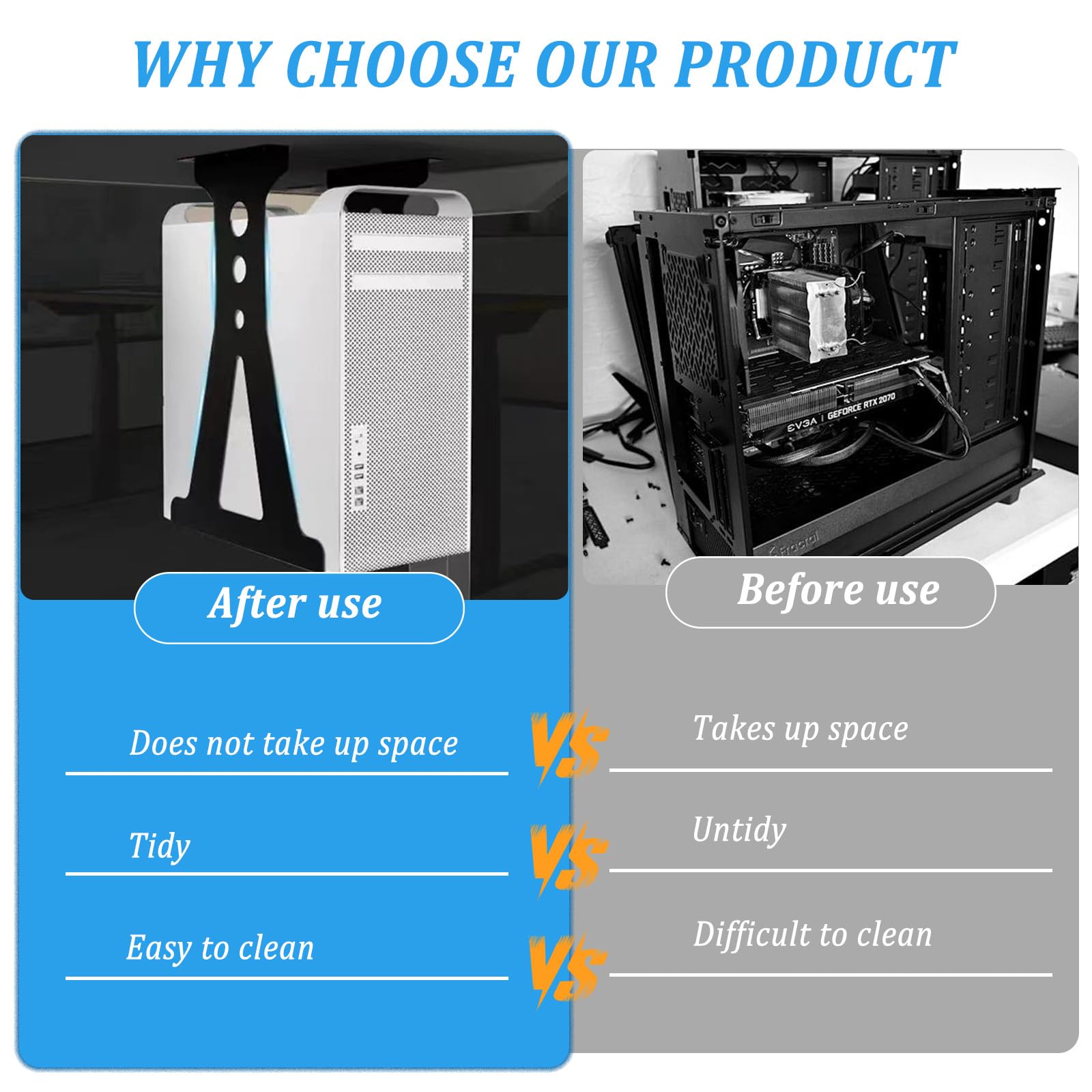 Support PC sous Bureau, Support de Suspension Réglable pour Ordinateur sous Bureau, Jusqu'à 35 kg, Gain De Place, pour la Plupart des Hôtes, Noir