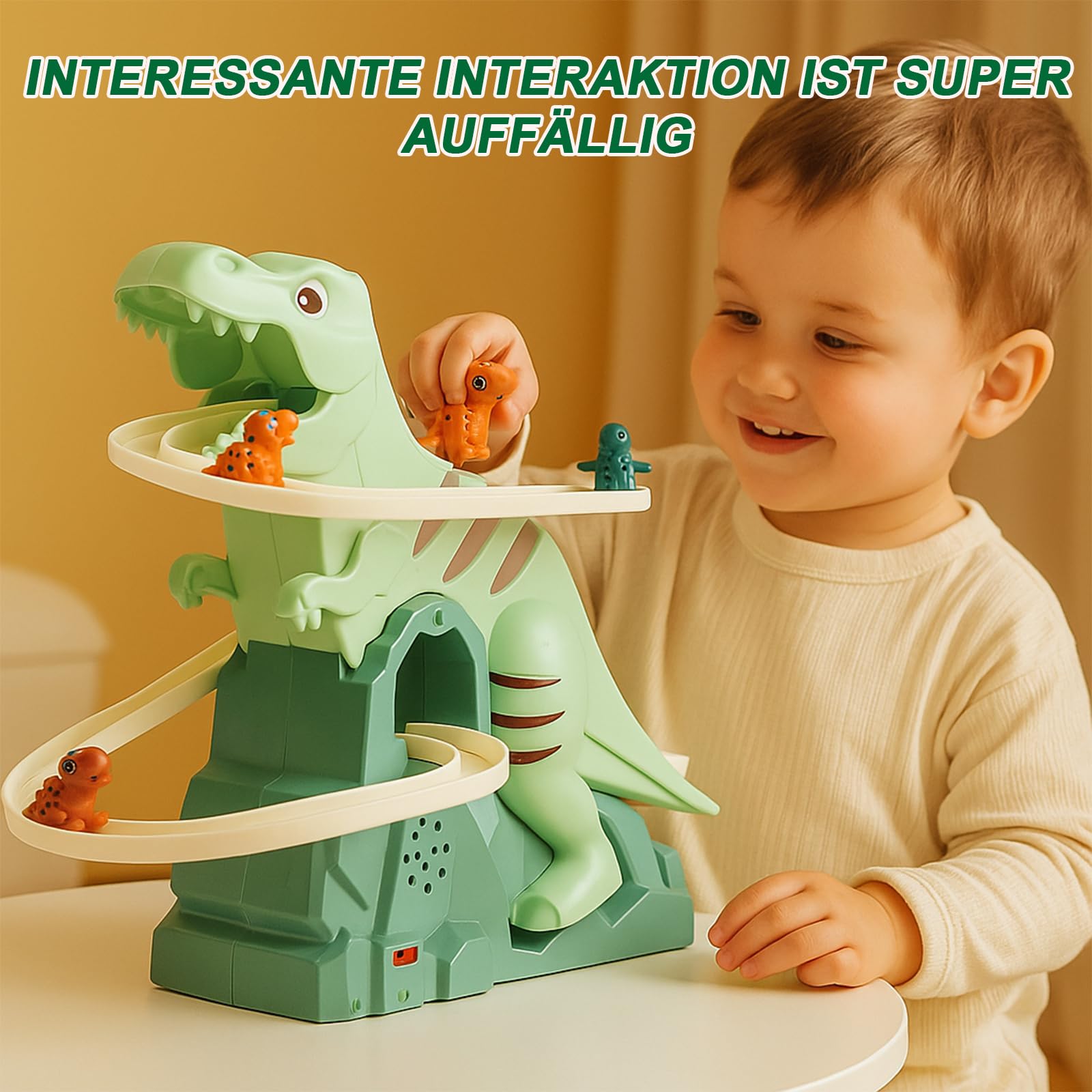 Dinosaurier Spielzeug Elektronischer Slide Mit Lichtern Und Kinder Musik - Kinder Achterbahn Spielzeug, Slide Track mit 3 Dinosauriern, Dinosaur Climbing Roller Coaster Toy FüR Kleinkinder, Spiele