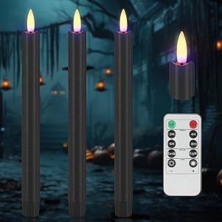 Black Flameless Taper Candles with Remote, 9.6" Halloween Battery Operated Candles 3D Wick, 3 Pack Real Wax Led Candlesticks Flickering Electric Candle for Halloween, Home, Party Decor