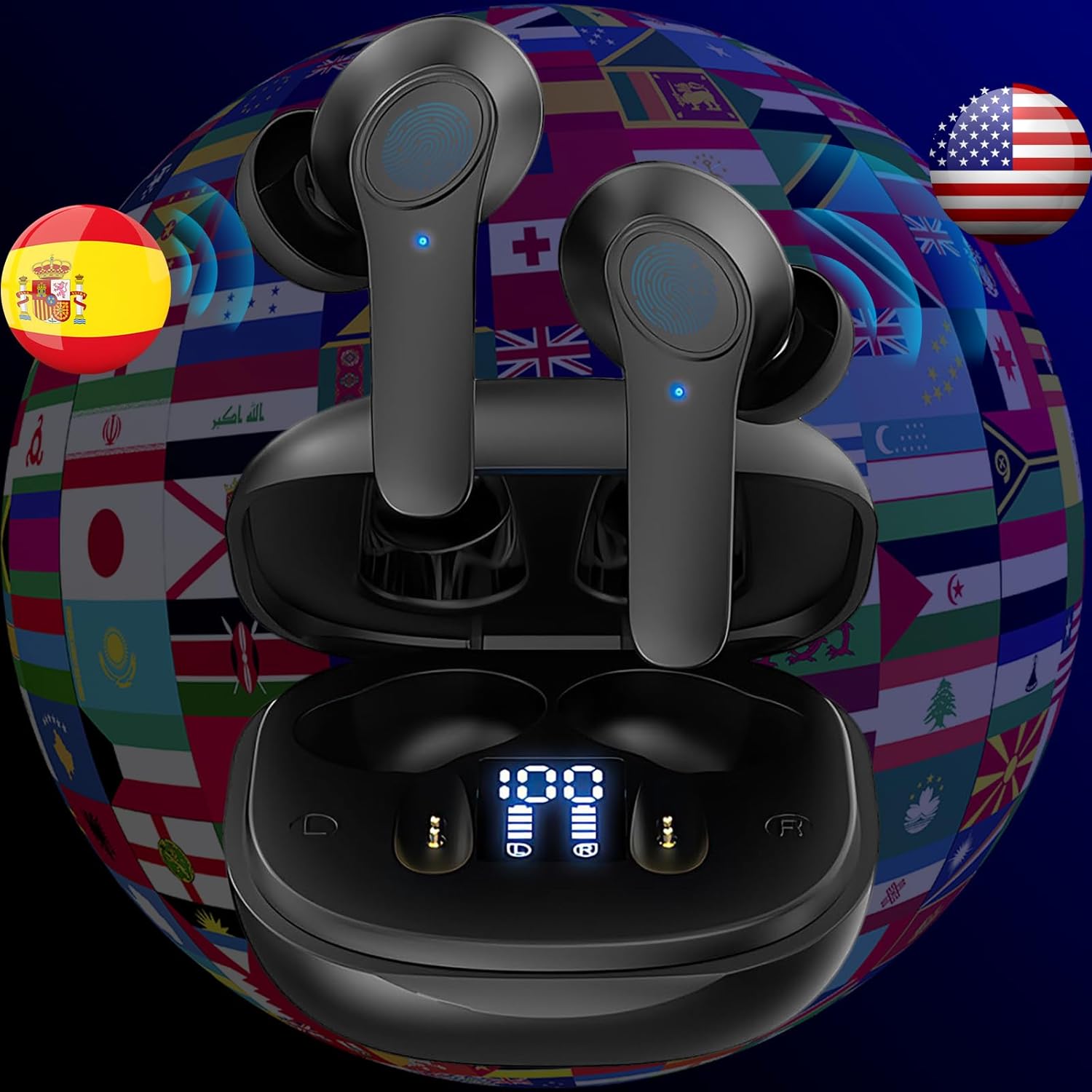 Translation Earbuds Real Time B11 TWS - Instant Translator Earbuds, Two Way 138 Language Voice Translating Device, Audífonos Traductor de Voz Instantáneos de Idiomas Español Ingles (Black)