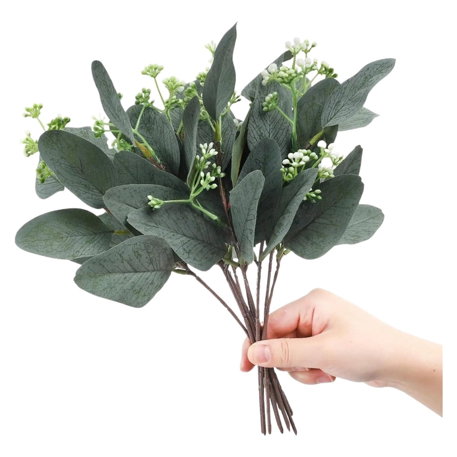 YGLEEULI Artificial Foliage Stems 10/20pcs Artificial Eucalyptu Leaves Stem Eucalipto Branch Bride Bouquet Wedding Wreath Home Vase Yard Prop Decora(Color2,10 pcs)