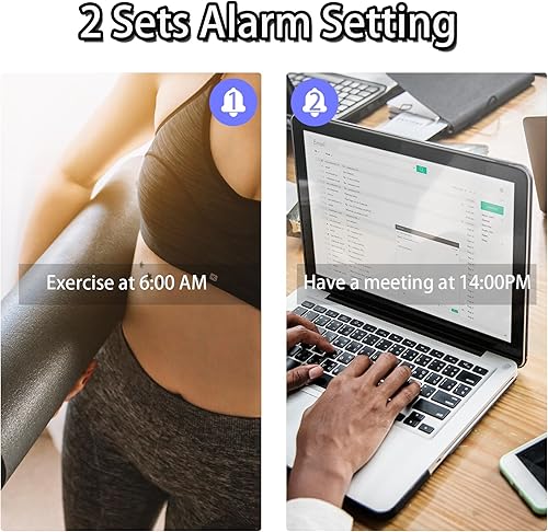 Miniatura 5 de Reloj despertador digital, reloj despertador LED con diseño curvo moderno, 2 niveles de brillo+apagado, 3 alarmas, repetición, fuente de