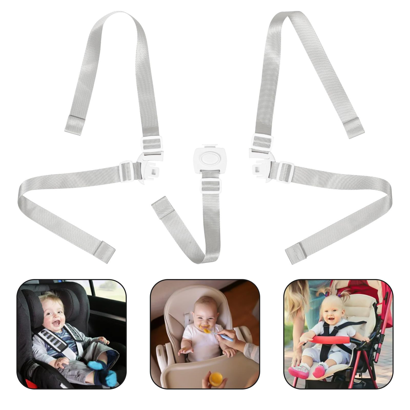 Harnais de Sécurité 5 Points Blanc pour Chaise Haute et Poussette, Sangles Réglables, Accessoire Bébé