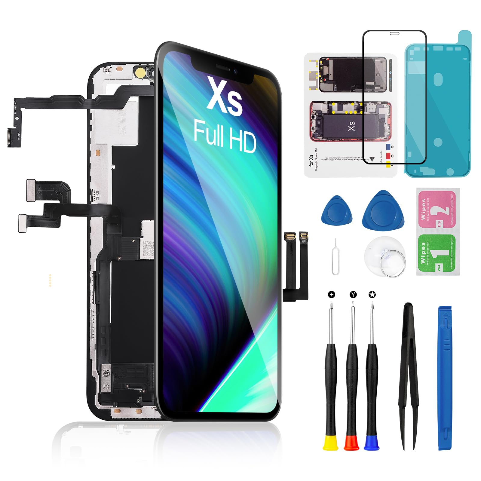 for iPhone Xs Screen Replacement LCD FHD Display 3D Touch Digitizer Frame 5.8 inch Full Assembly with Repair Tool Kit Waterproof Adhesive for Model A1920, A2097, A2098, A2099, A2100
