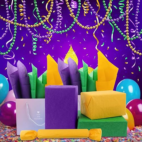 Miniatura 2 de AORZIT 80 hojas de papel de seda morado, amarillo y verde, papel de seda de Mardi Gras a granel de 14 x 20 pulgadas, papel de seda Mardi Gras para