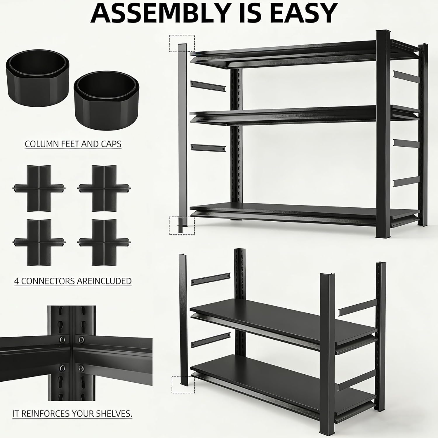 Metal Bookcases, Industrial Style Bookcase with Steel Frame, Heavy Duty Open Storage Shelf for Living Room Home Office Study, Black (Black, 39" W X 16" D X 77" H)
