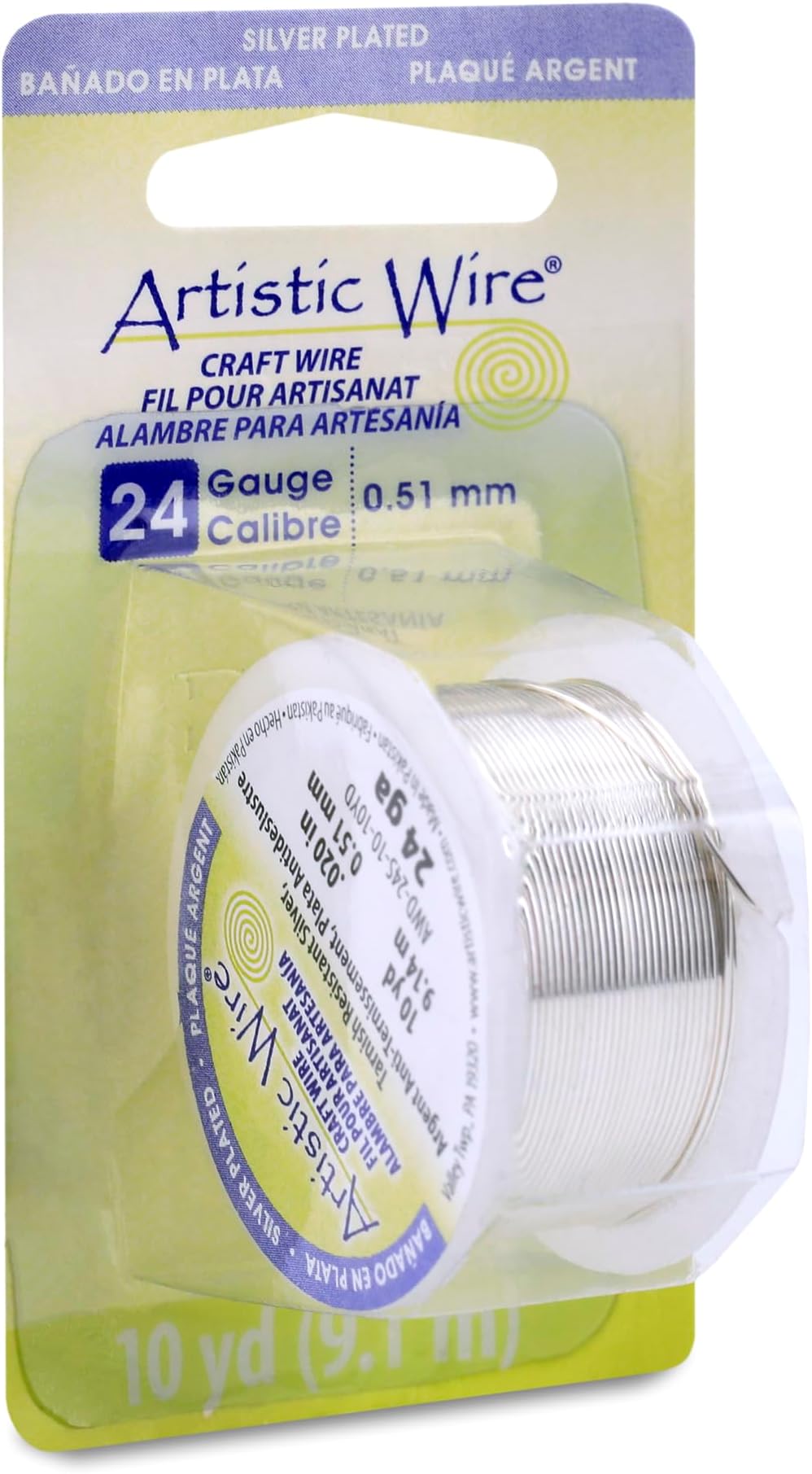 Colored Wire, 24 Gauge 10 Yards/Pkg, Natural Non-Tarnish Silver