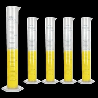 5Pcs 250ml Graduated Cylinder, Plastic Measuring Cylinder with 2-Sided Metric Marking, Plastic Graduated Cylinder Transparent Lab Cylinders, Measuring Test Tube for Lab, Science Projects
