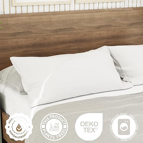 Miniatura 2 de Looms & Linens Hotel - Juego de almohadas de lujo para dormir de 20 x 30 pulgadas, 1 paquete de almohadas de cama Queen  Almohadas firmes y