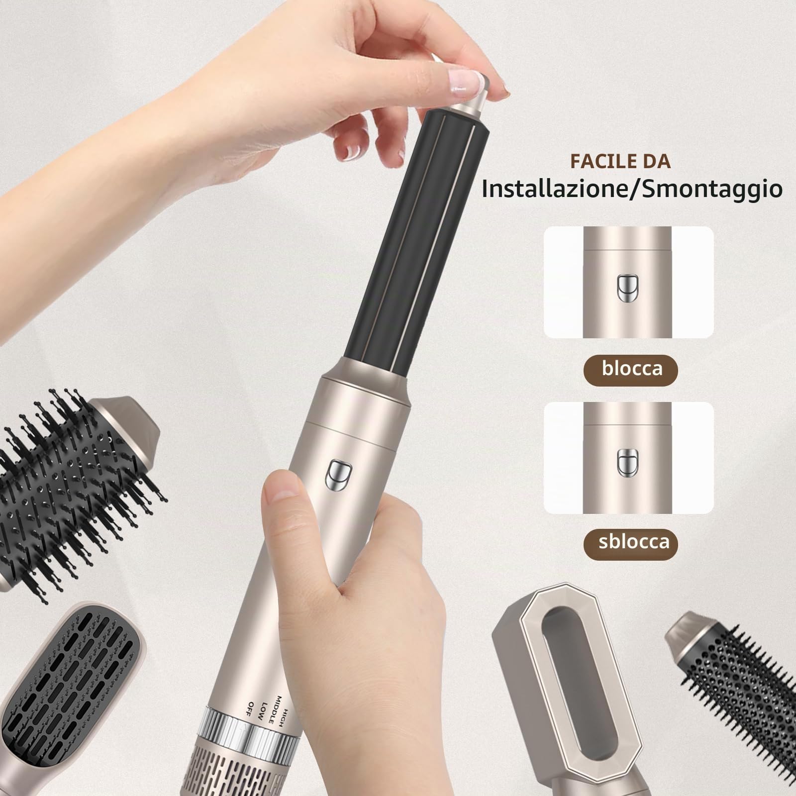 TANSHINE 6 in 1 Auto Wrap Hairstyler, spazzola rotonda ad aria calda, set di spazzole per asciugacapelli, spazzola ad aria calda, Modellatori ad aria calda