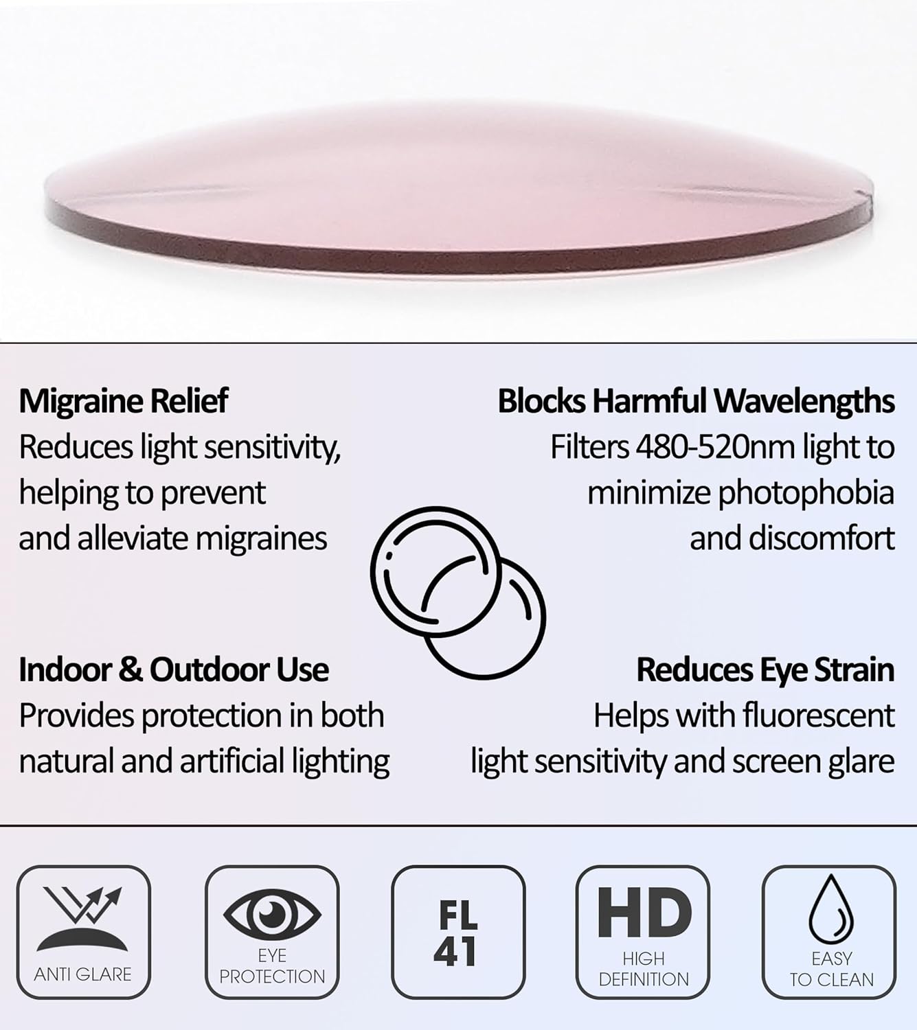 Calabria 91348 Pink FL-41 Tinted BiFocal Safety Glasses +1.00 Fluorescent Blue Light Sensitivity Indoors Outdoor Photophobia - Image 7