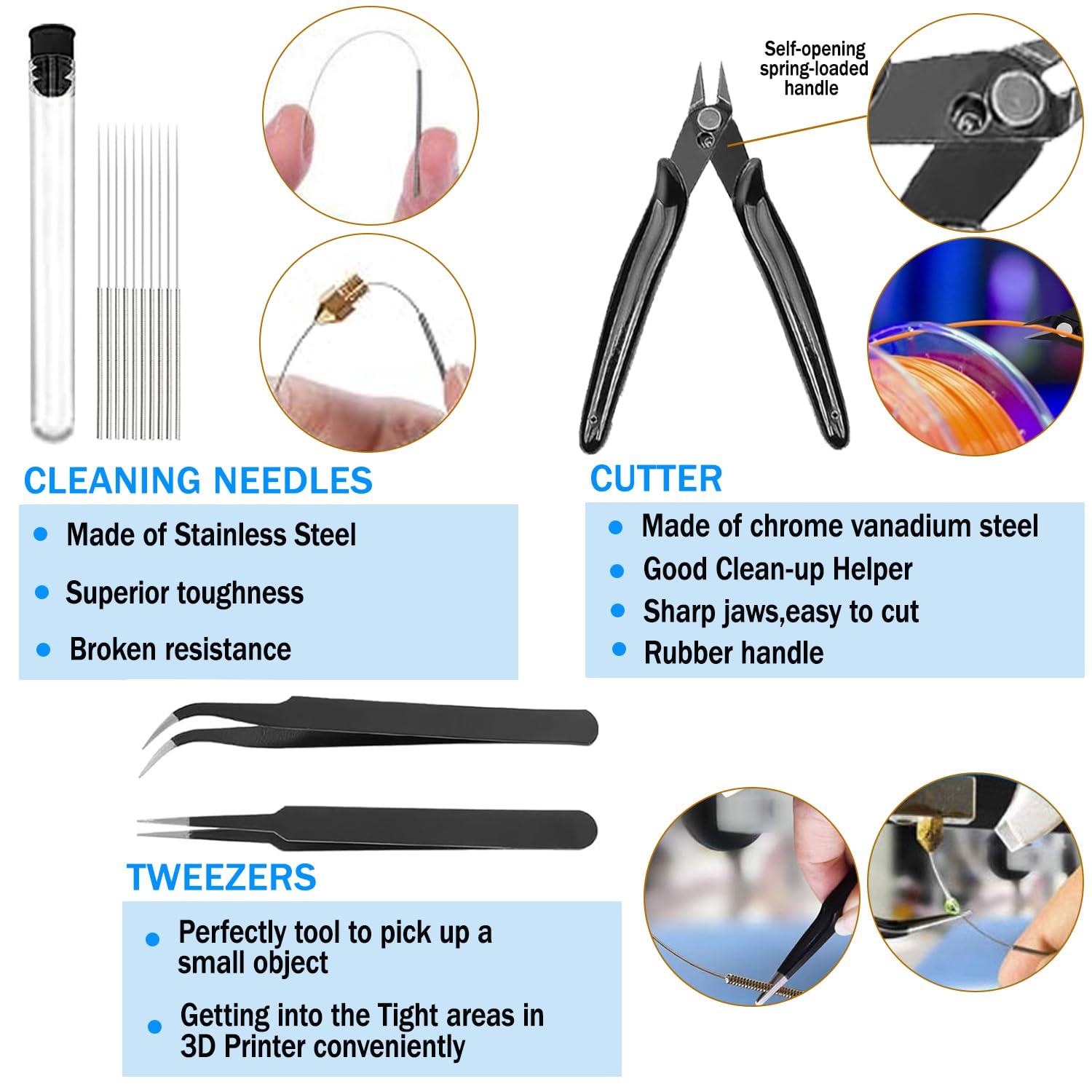 18Pcs 3D Printer Tool Kit,Model Tools Kit Includes Nozzle Cleaning Kit, Putty Knife Scraper, Brushes, Tweezers Diamond Files for 3D Prints Cleaning Finishing image 3