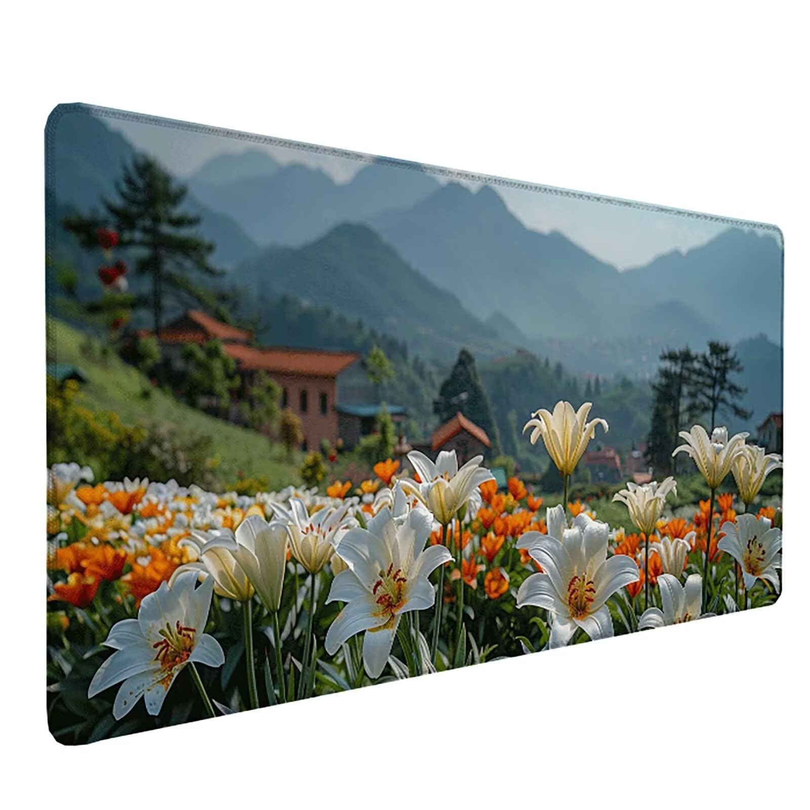 Sous main de bureau blanc fleurs 1500 x 800 mm pour setup PC gamer - 8