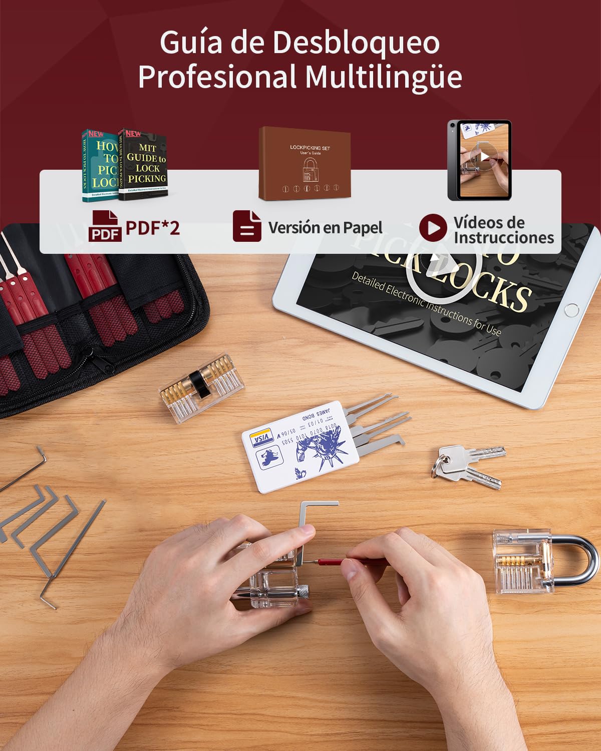 Eventronic Juego de Ganzúas 37+5 Piezas, [2025 Edición Pioneer & Nueva Experiencia Lockpick] Ganzua de Cerrajería con 5 Cerraduras Transparentes, Lockpicking Set para Principiantes y Cerrajeros