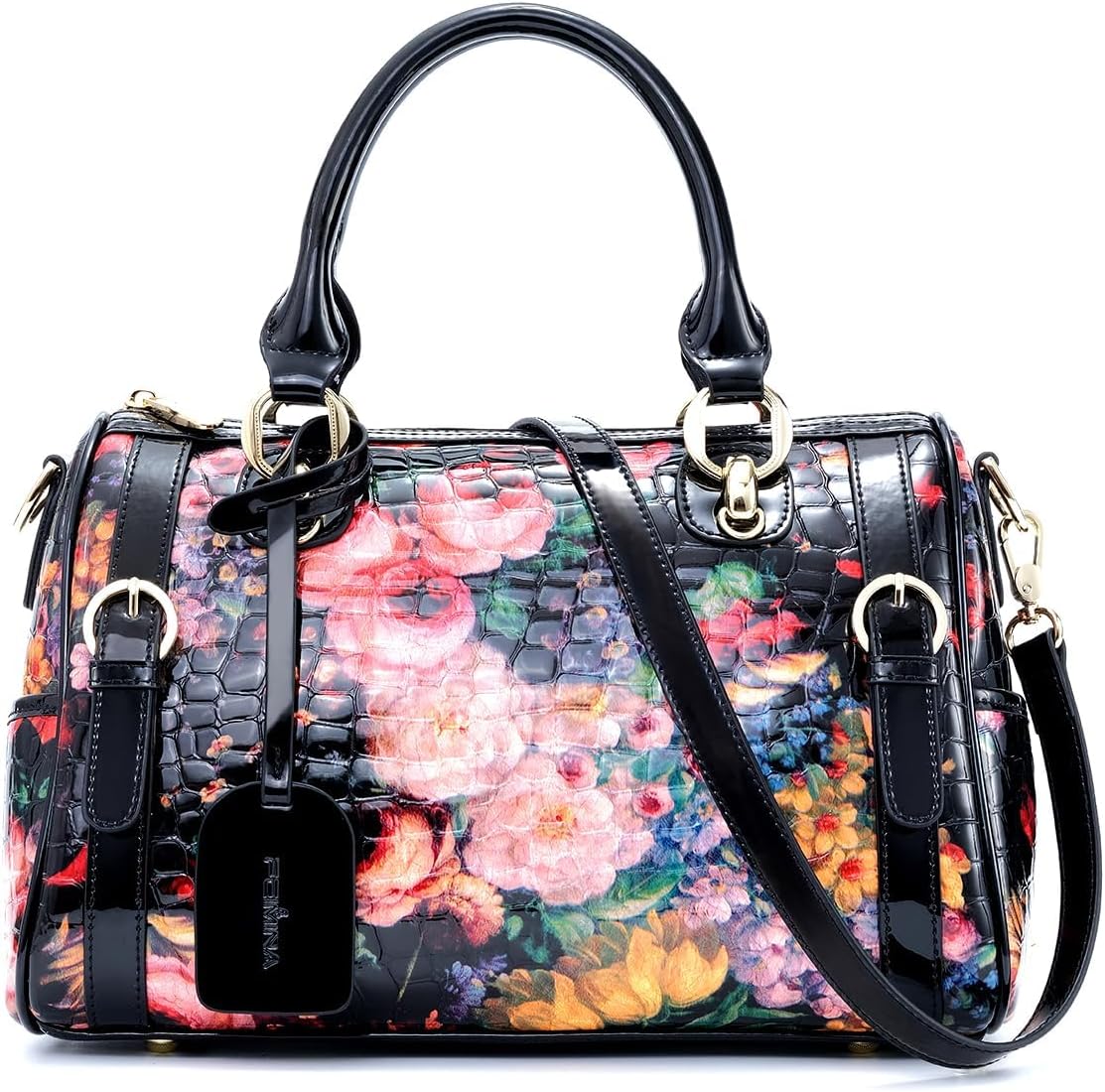 Large Genuine Leather Purses and Handbags for Women, Designer Luxury Shoulder Bags With Zipper and Detachable Shoulder Strap, Leather Crossbody Bags for women, Suitable for Work and Trave(Black rose) - Image 9