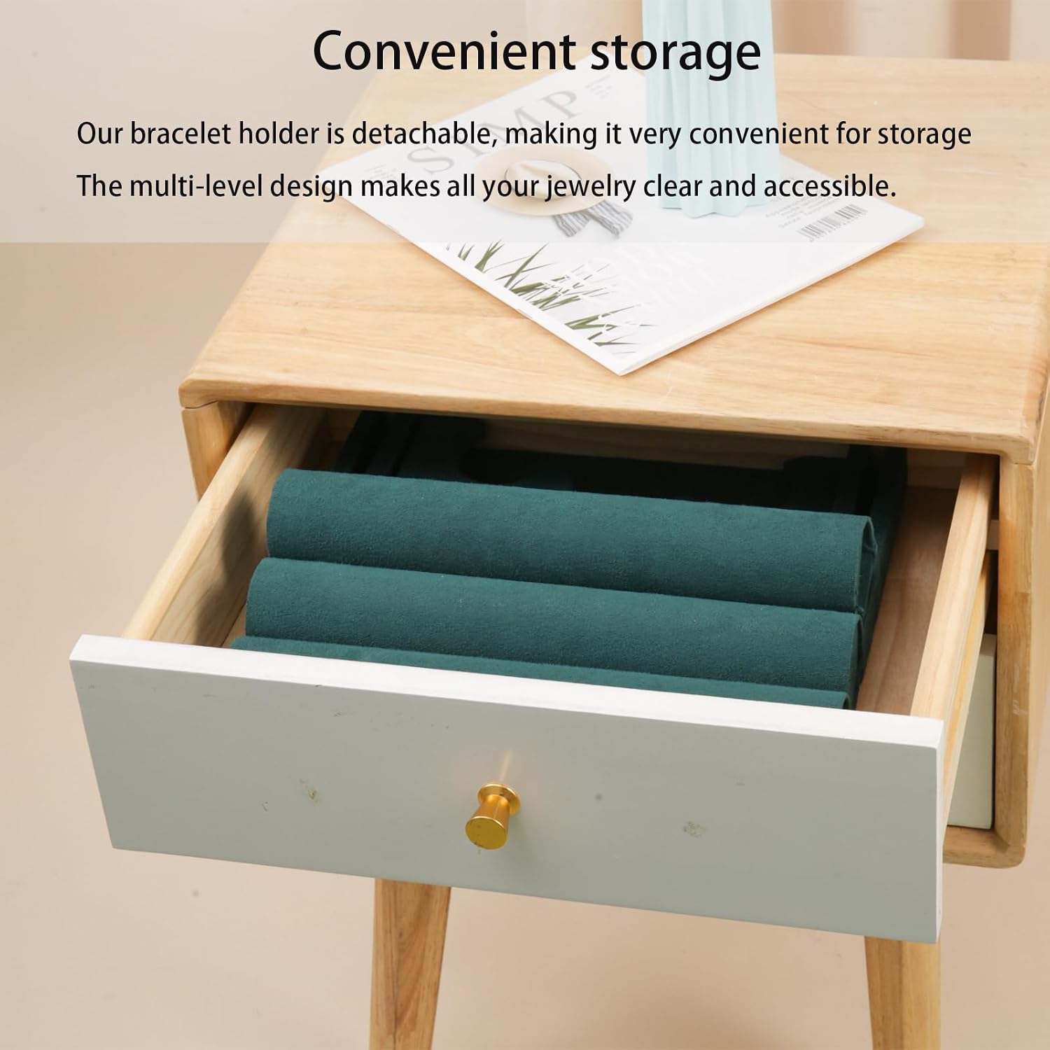 Velvet 3 Tier Bracelet Holder Display Stand, Detachable Jewelry Organizer Rack for Vendors, Green Watch Organizer Racks for Selling image 4