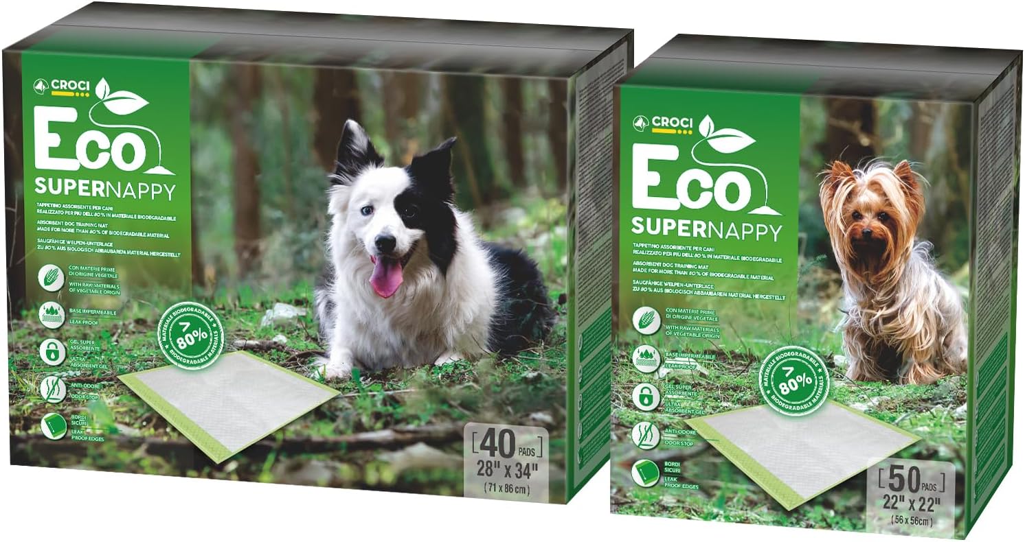 CROCI Puppy Pads 22x22in 50 Counts, ECO Green Dog Pee Pads 28x34in 40 Counts